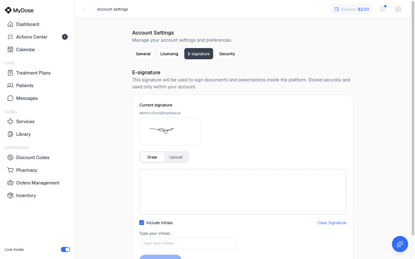 E-signature tab