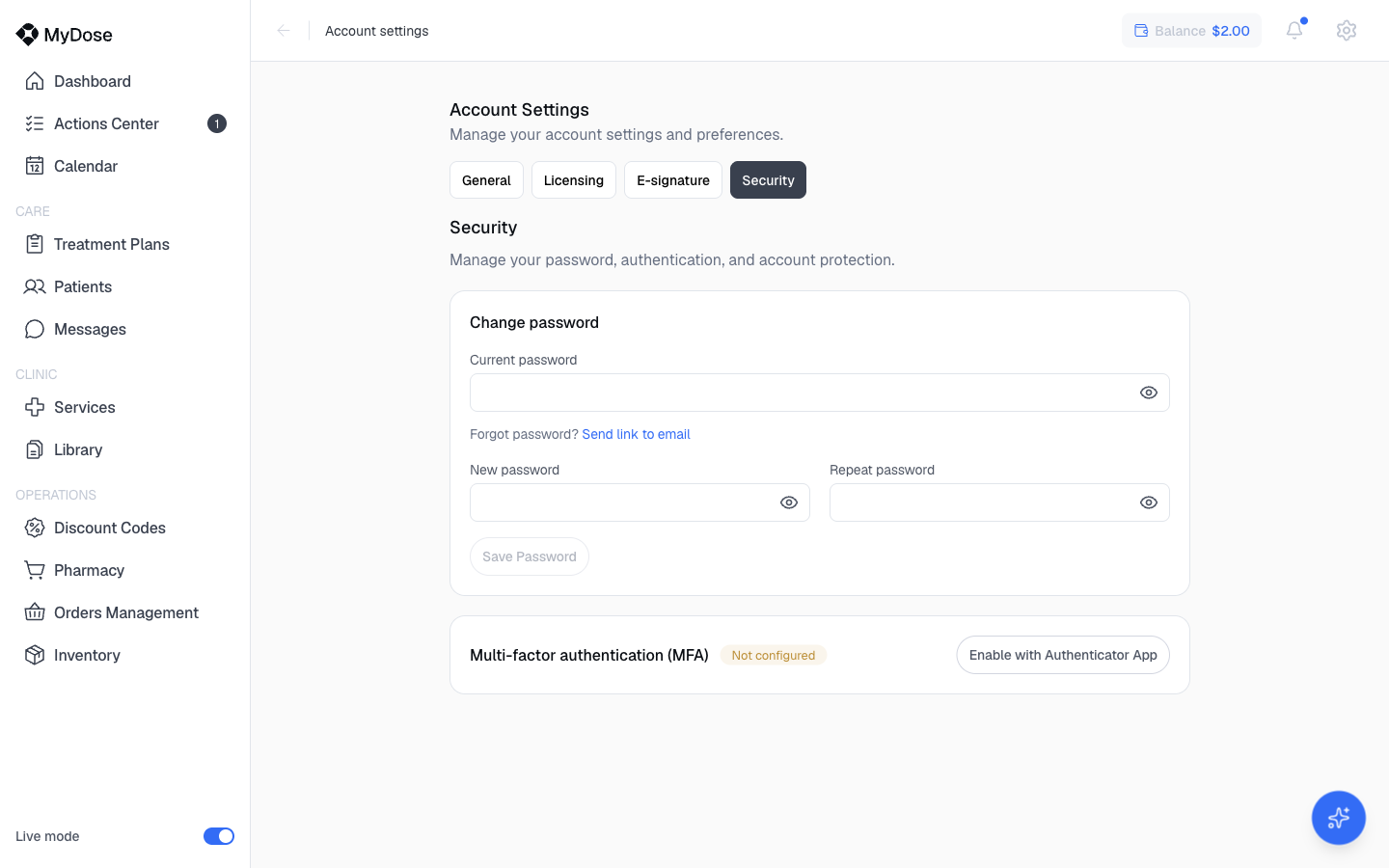 Security tab