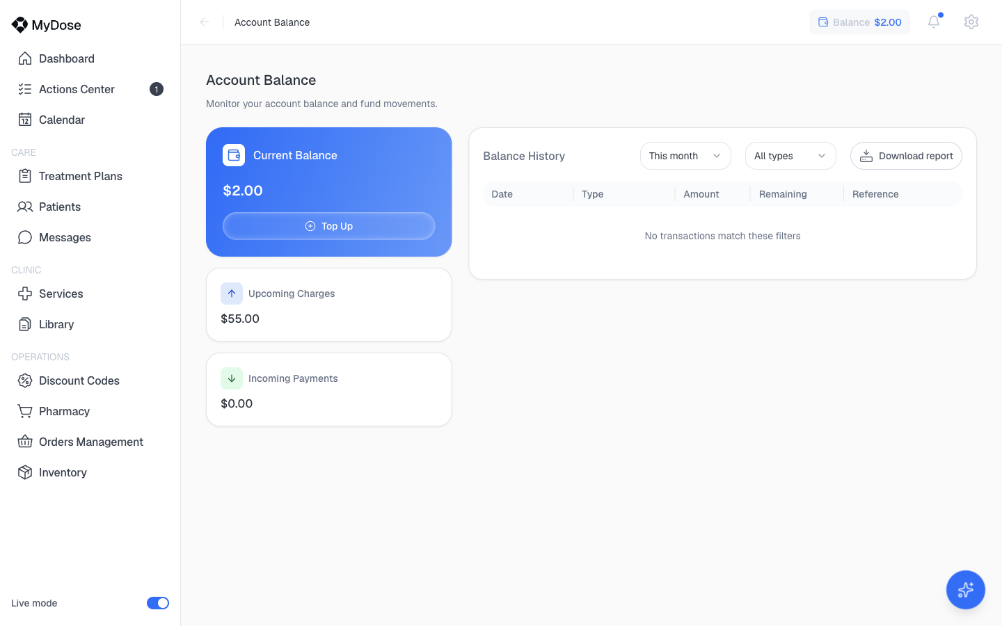 Account Balance with Top Up and history