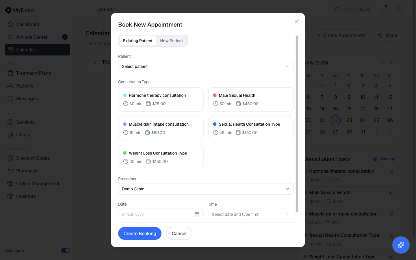 Book New Appointment dialog