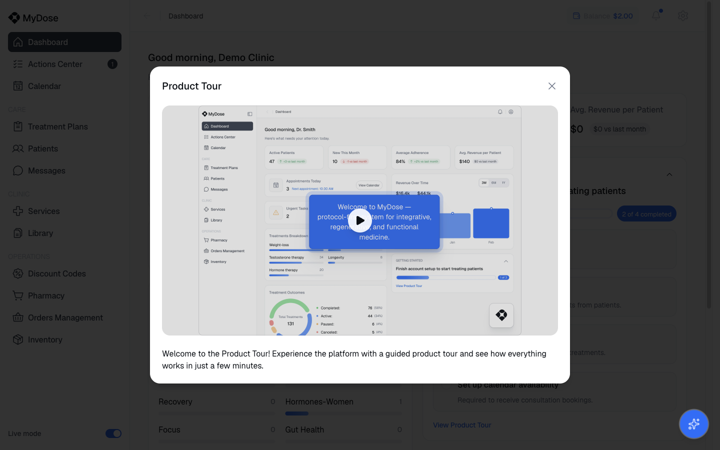 Product Tour dialog