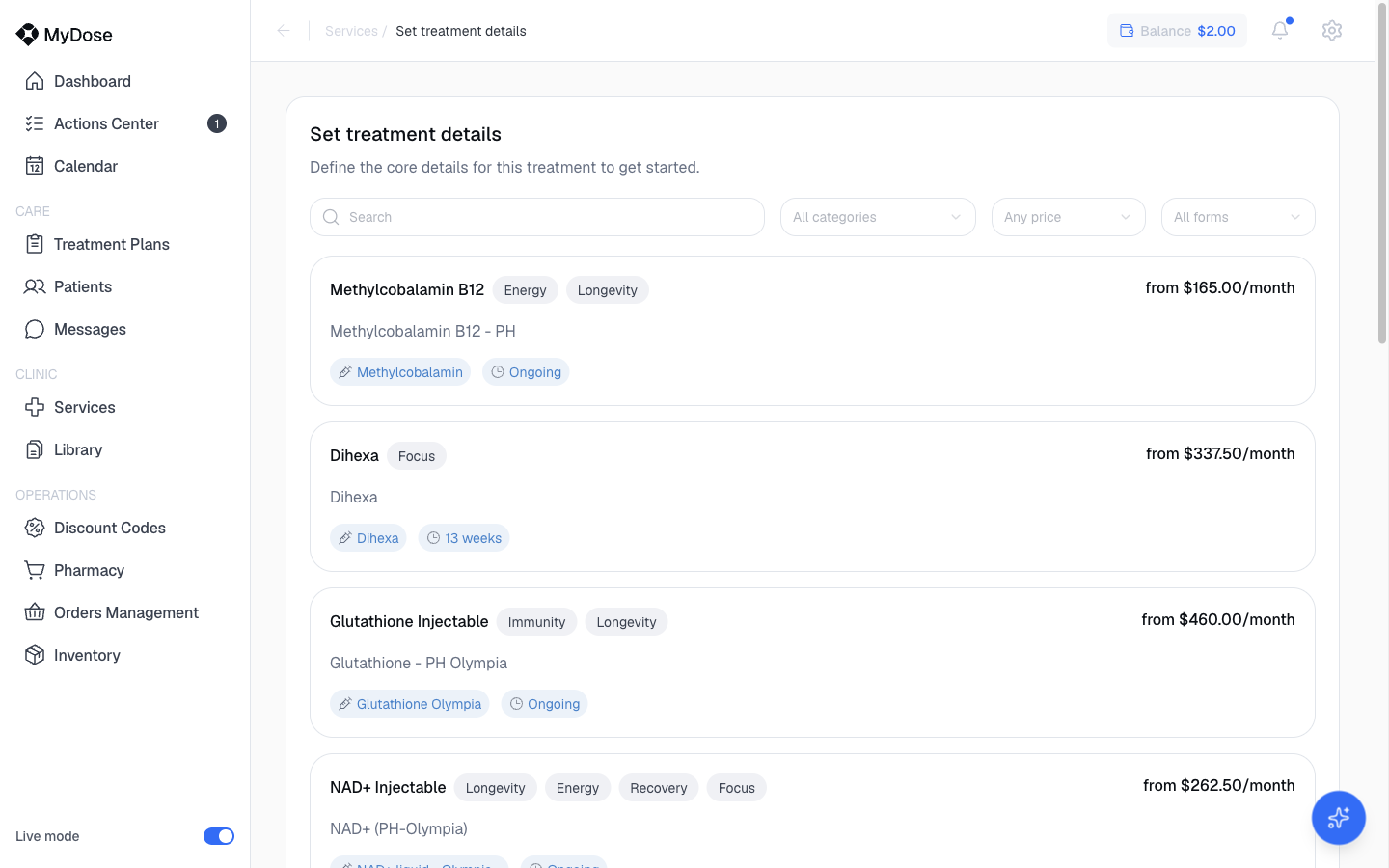 MyDose Approved treatment picker