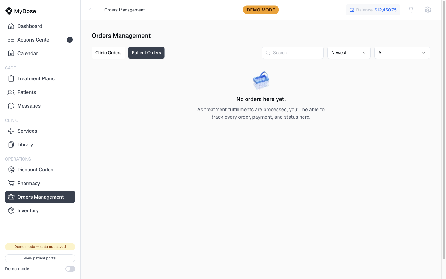 Orders Management - Patient Orders tab