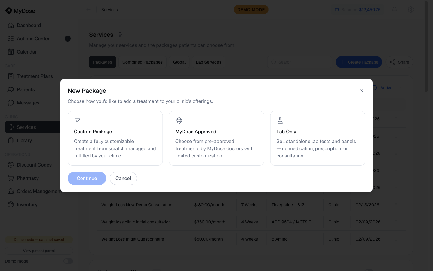 New Package chooser with three package types