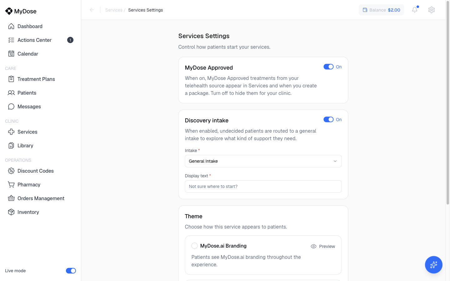 Services Settings